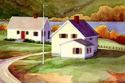 watercolor of houses