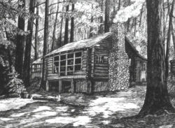 drawing of log cabin